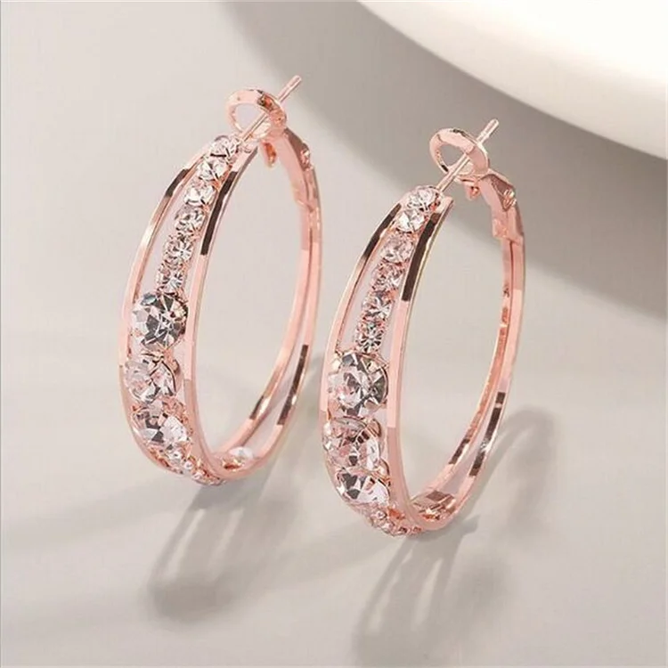 Formal Rose Gold Diamond Hoop Earrings  Flycurvy [product_label]