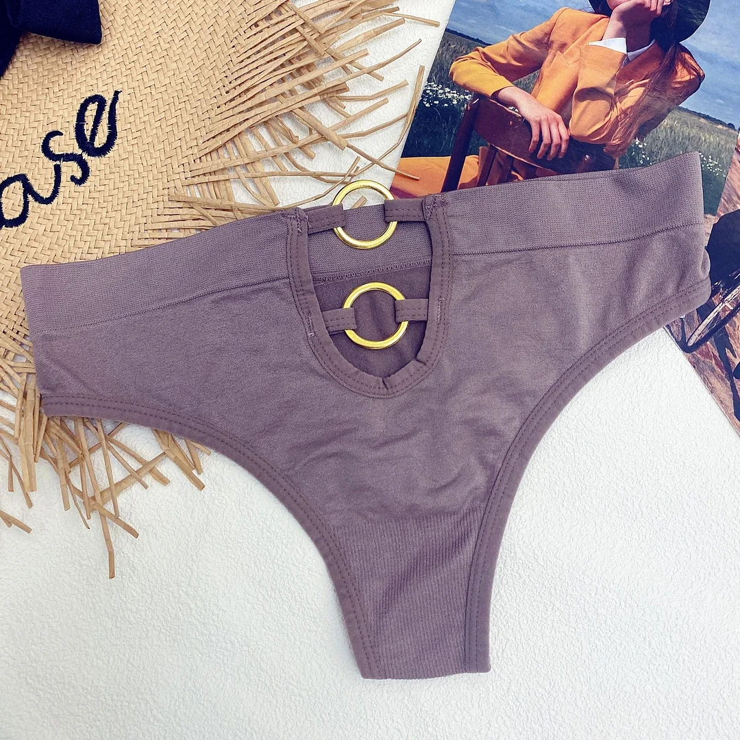 New Women's Underwear Sexy Solid Color Panties Fashion Metal Ring Comfort Briefs Mid Waist Seamless Underpants Female Lingerie