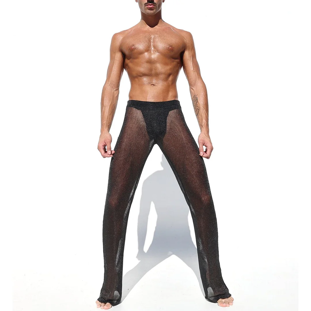Men's Slightly See-through, Shimmering, Vertical Striped Loose-fitting Trousers-inspireuse