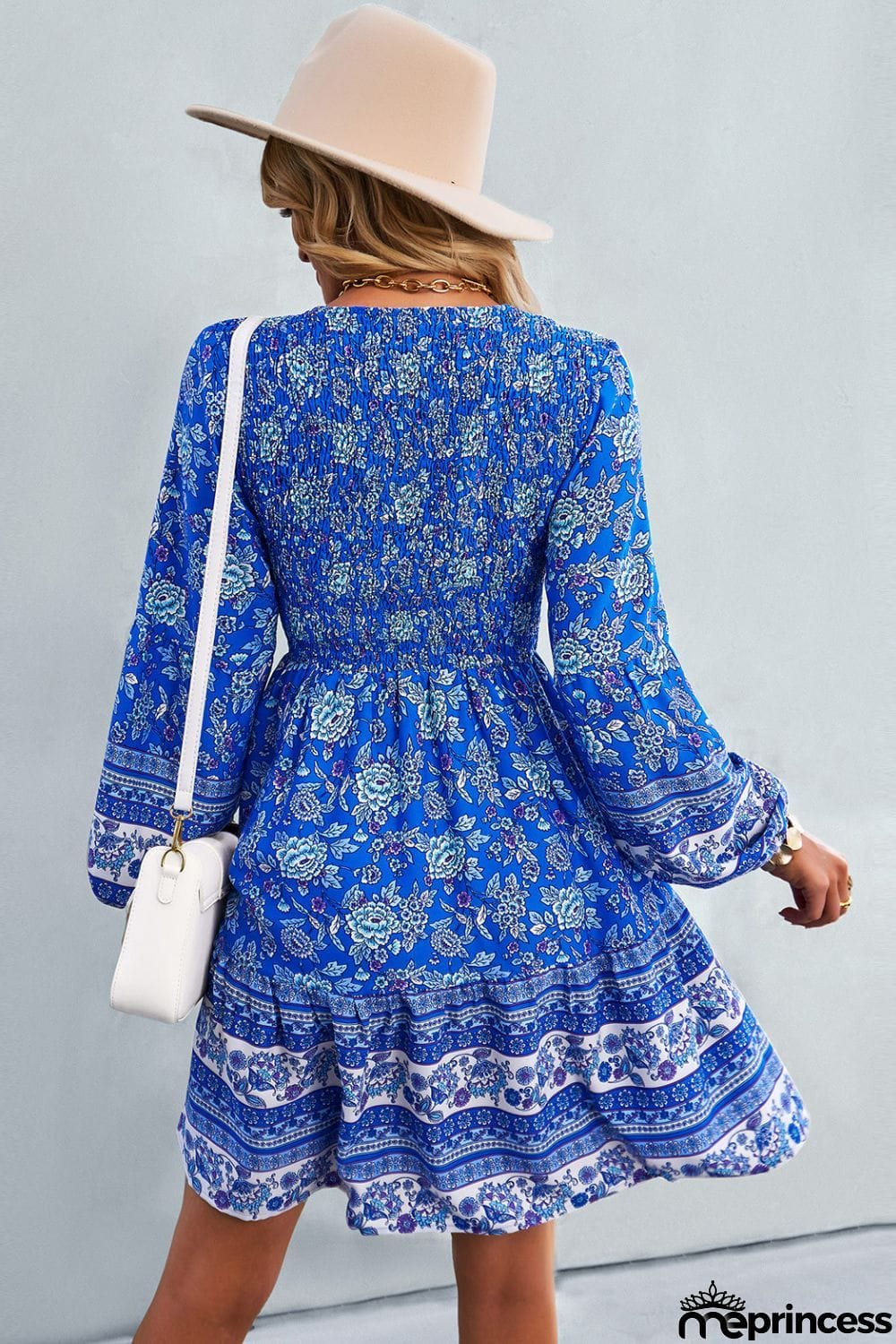 Bohemian V-Neck Balloon Sleeve Dress