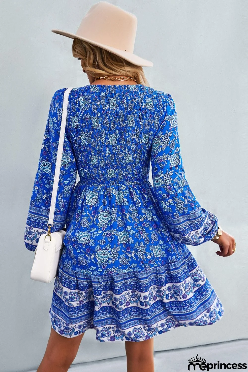 Bohemian V-Neck Balloon Sleeve Dress