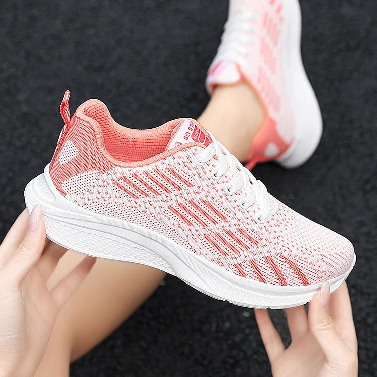 New Fashion Vulcanize Platform Flats Air Mesh Bandage Shoes Casual Sports Women Pink Sneakers 41 42 QueenFunky