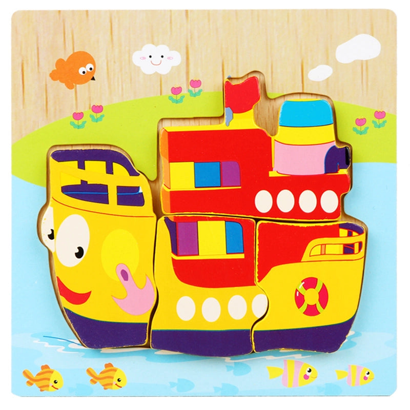 Kindergarten Children’s Enlightenment Early Education Cognition Cartoon Animal Cognition Hand-held Board Wooden Three-dimensional Puzzle Wooden Toys