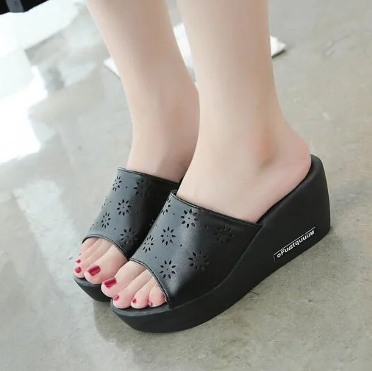 Qengg New Summer Slippers Women Platform Sandals Shoes Woman Slides Beach Platform Slip-on Round Toe White Flip Flops W05