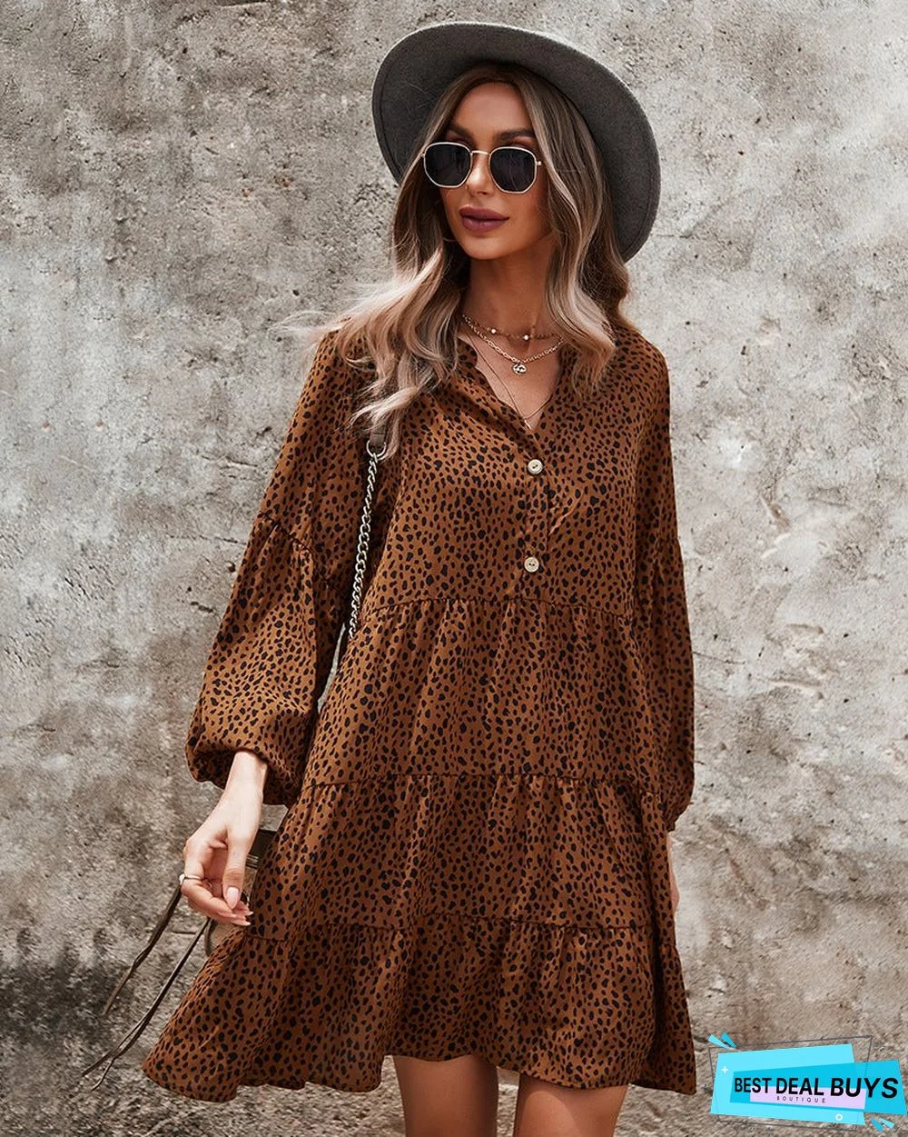 European and American Long Sleeve Fashion Women's Leopard Print Dress