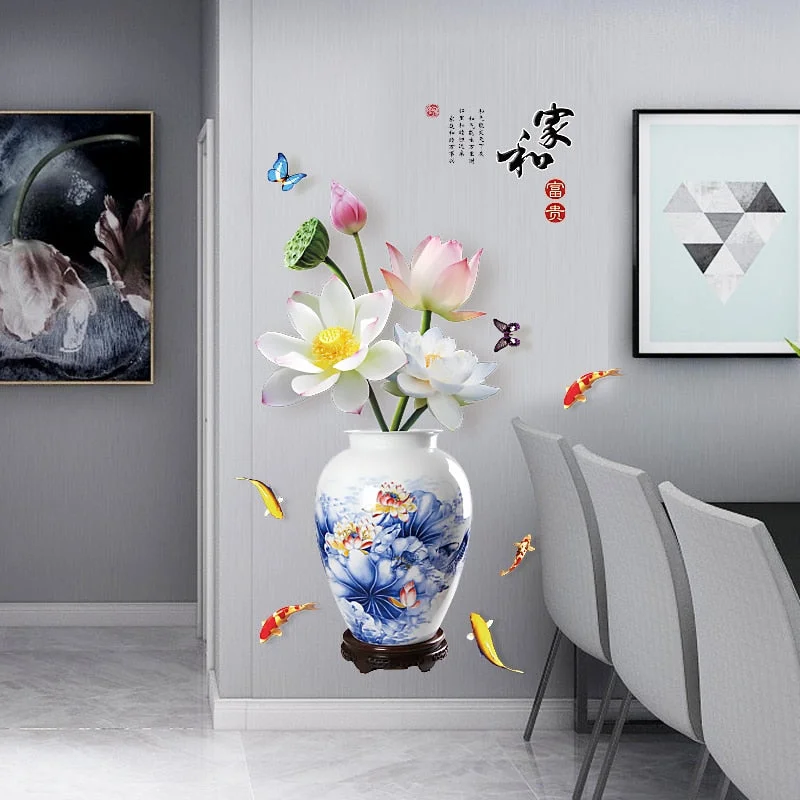 13 Kinds Chinese Style Vase Wall Stickers Fashion Flower Home Decor for Living Room Bedroom Creative PVC Vinyl Room Decoration