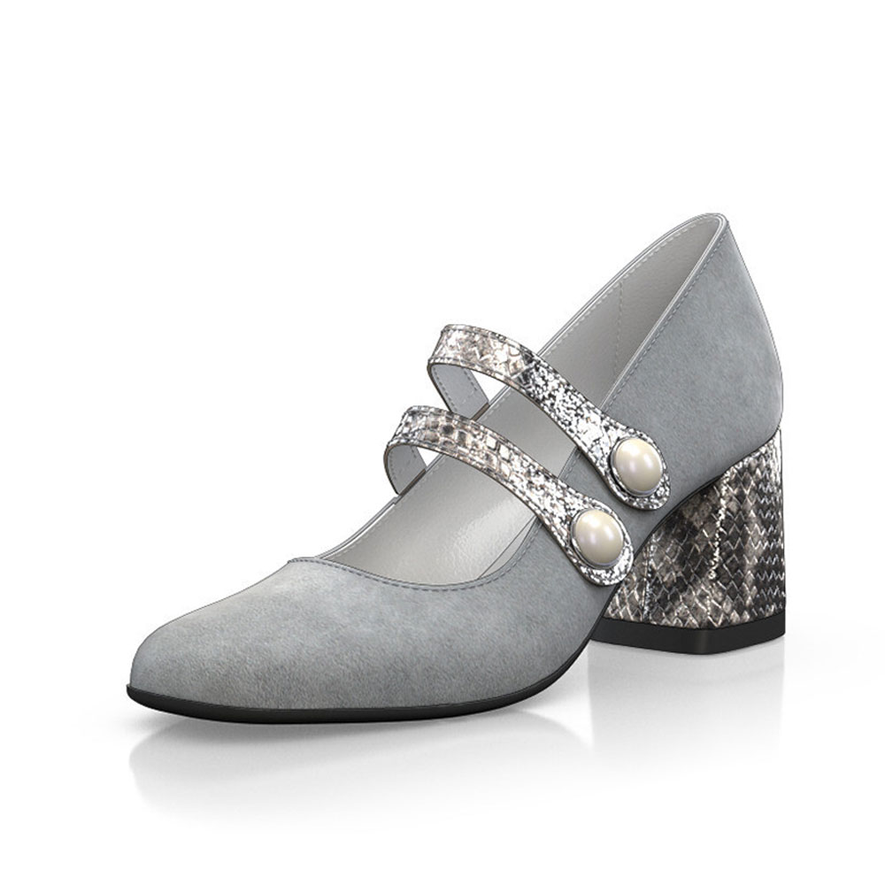 Gray Vegan Leather Square Toe Chunky Heel Mary Jane Pumps Nicepairs