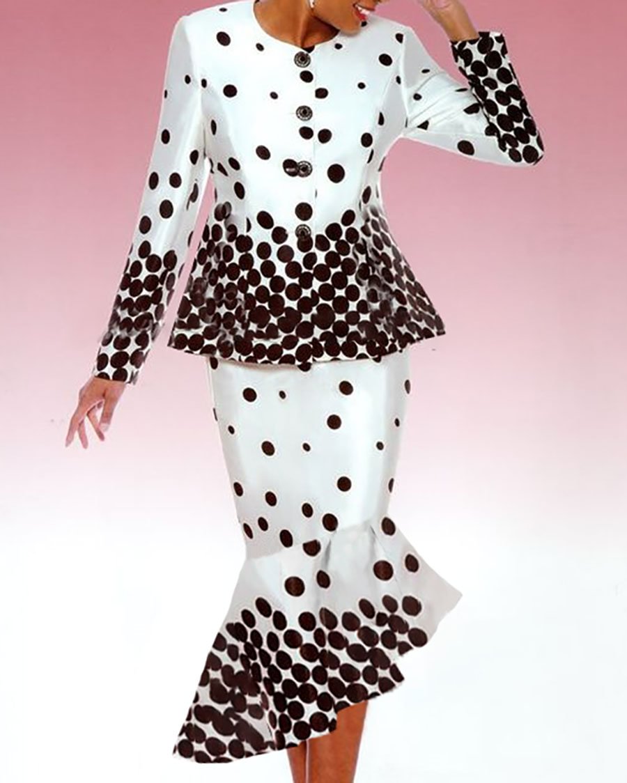 Ladies Elegant Versatile Contrast Color Polka Dot Print Fishtail Dress