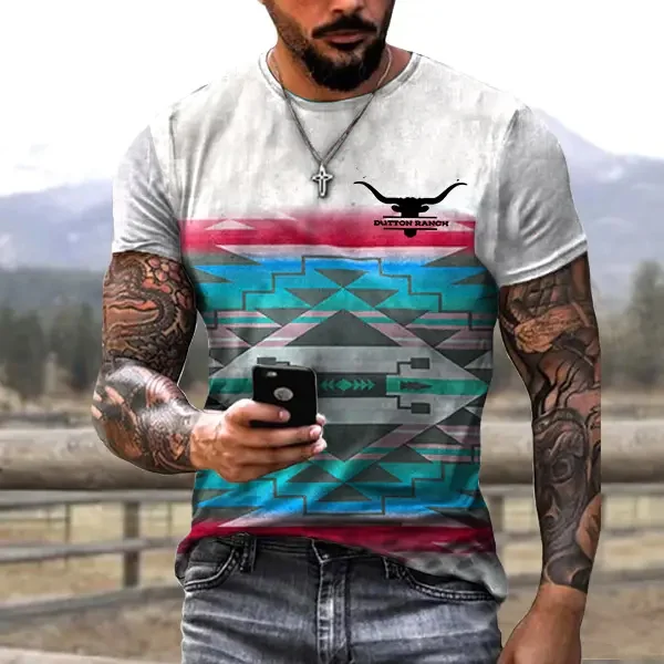 BrosWear Men's T-Shirt Vintage Western Short Sleeve T Shirt