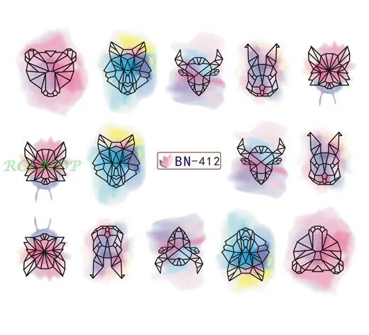Sdrawing sticker for nail art decoration slider watercolor owl cobweb spider web ink girl nails design decal lacquer accessoires