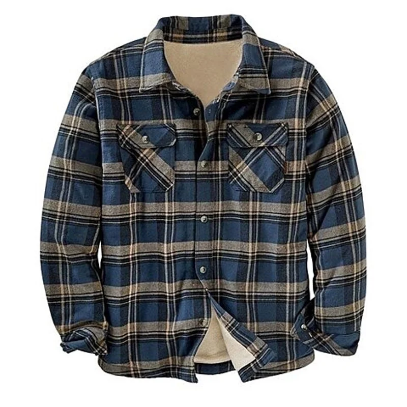 Lapel Collar Casual Plaid Pocket Long Sleeve Shirt