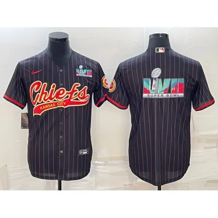 Men's Kansas City Chiefs Black With Super Bowl LVII Big Logo Cool Base Stitched Baseball Jersey EUML