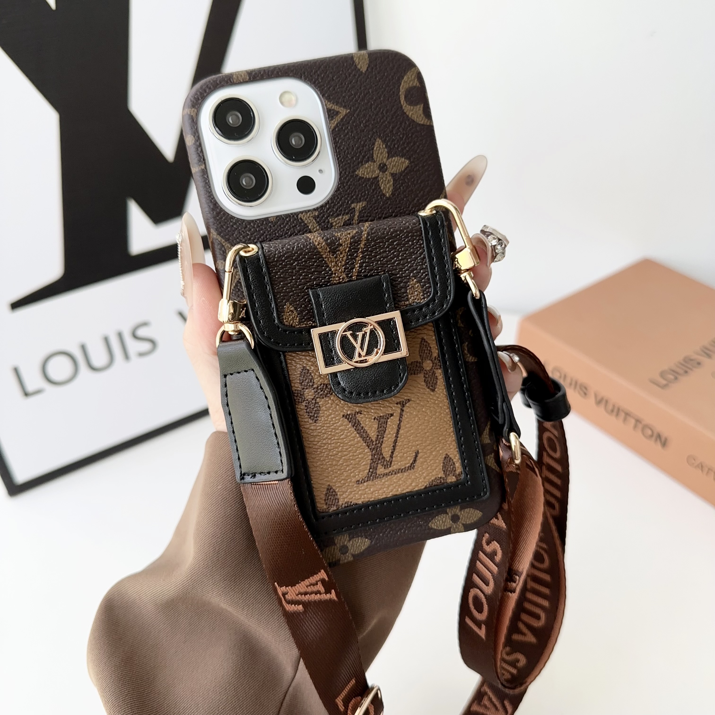 LV Dauphine Leather Monogram Crossbody Apple iPhone Case
