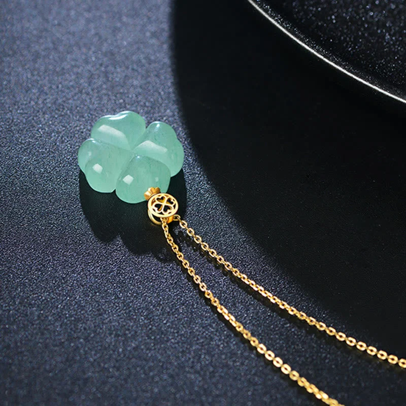 Natural Green Aventurine Four Leaf Clover Luck Necklace Pendant