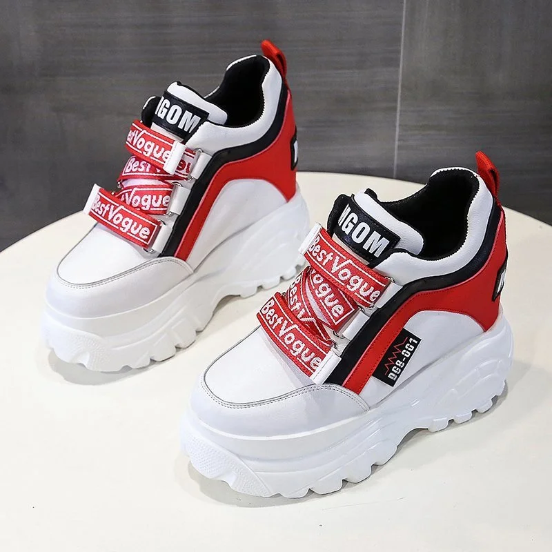 Women Chunky Sneakers 2020 Fashion Platform Sneakers Ladies Brand Wedges Casual Shoes for Woman Leather Sports Dad Shoes 7cm