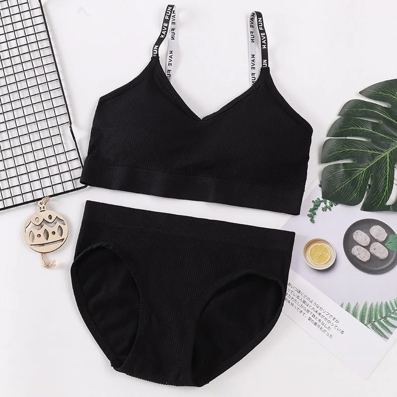 Sexy Women Bra Panties Set Push Up Bra Sport Top Set Letter Seamless Active Bra Female Lingerie Set Fitness Crop Top Underwear