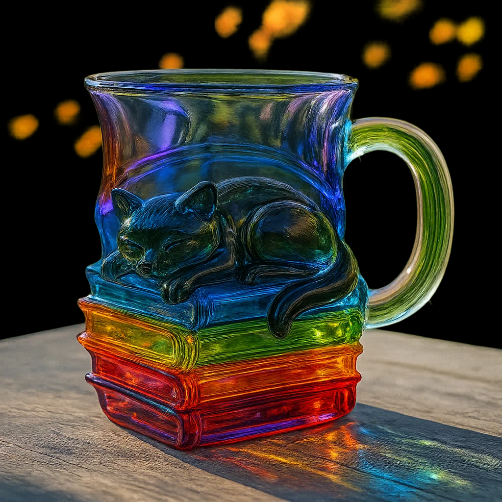 Cat Sleeping on Books Glass Mug