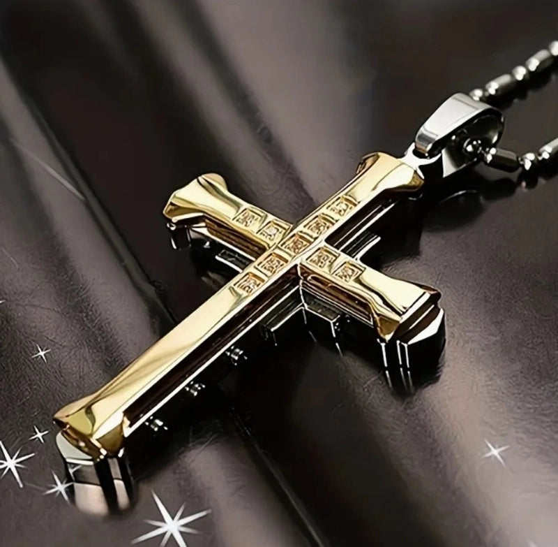 Retro Punk Cross Alloy Inlay Rhinestones Men's Pendant Necklace Men Pendant Necklaces