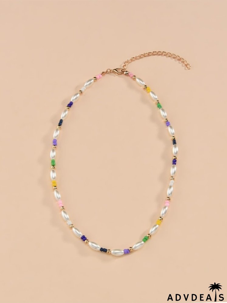 Faux Pearl Beaded Necklace