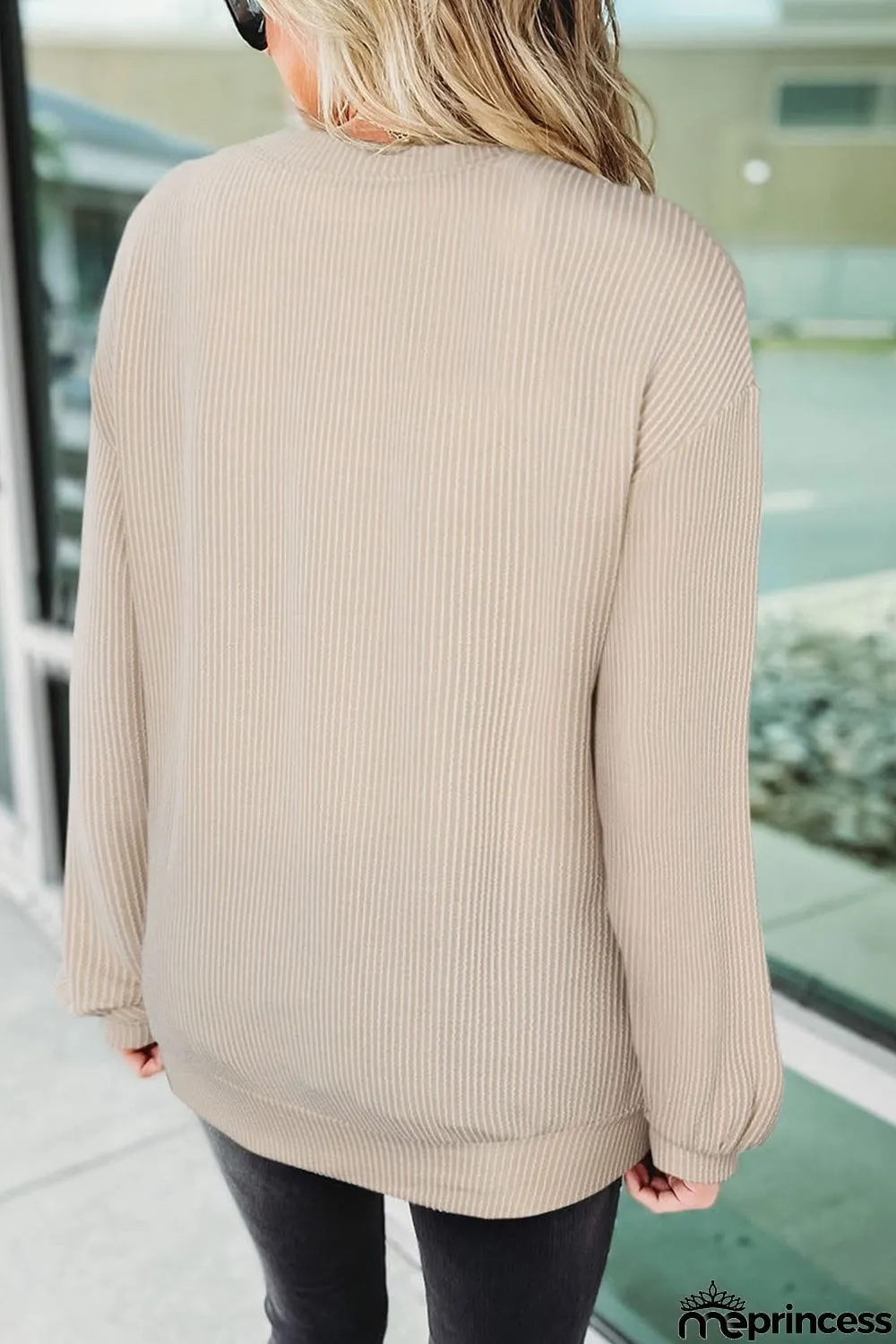 Ribbed Round Neck Long Sleeve Graphic Sweatshirt