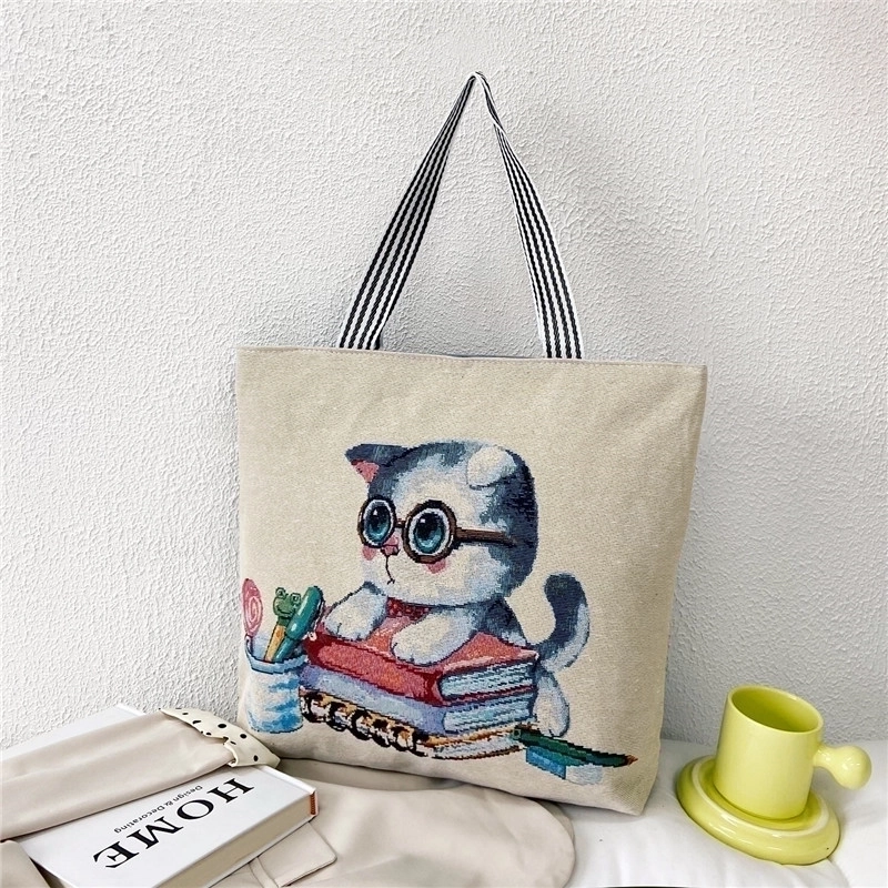 Unisex Vintage Style Portrait Animal Canvas Shopping Bags