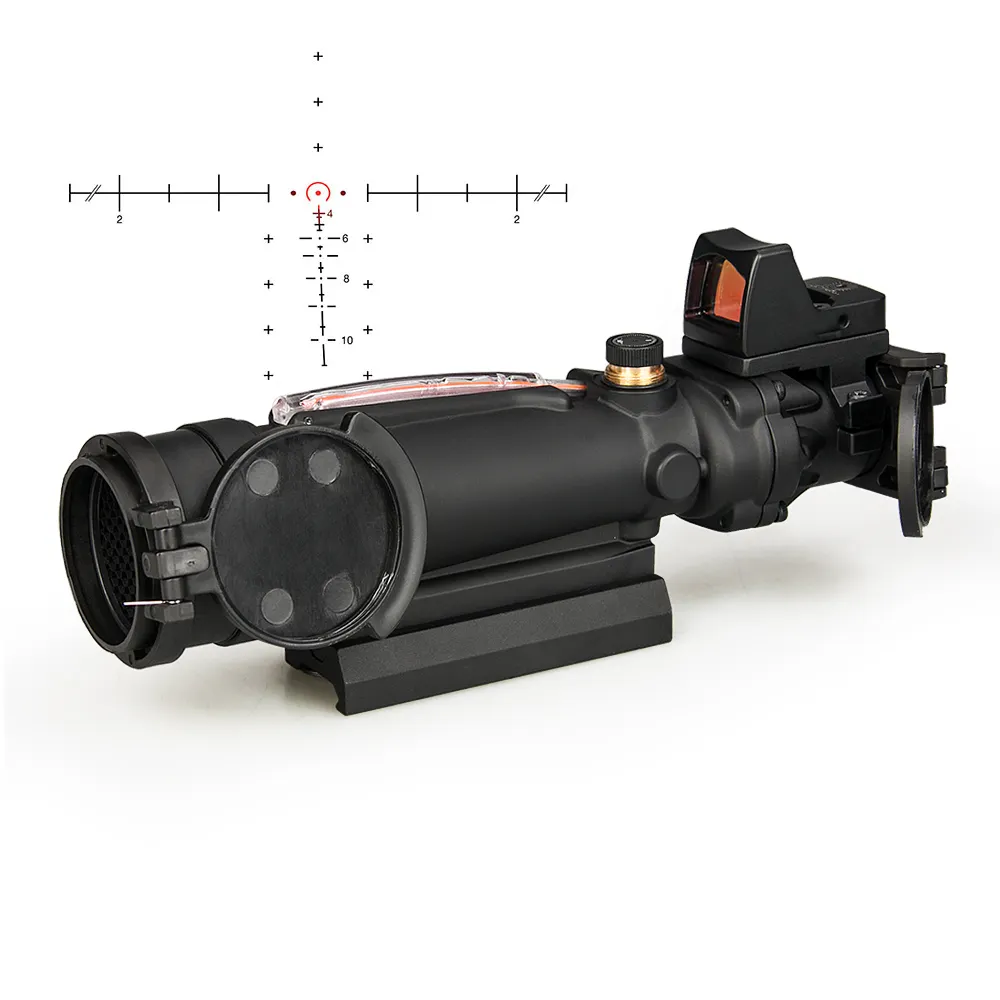 4x32 Prism Rifle Scope with Red Dot Sight - Fiber Optic Illuminated Reticle / Tactical Dual Sight Combo for Hunting