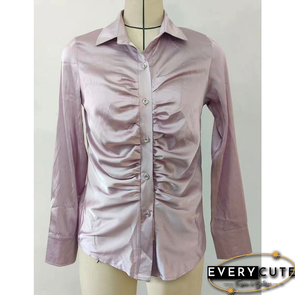 Cameo Pleated Button Long Sleeve Shirt