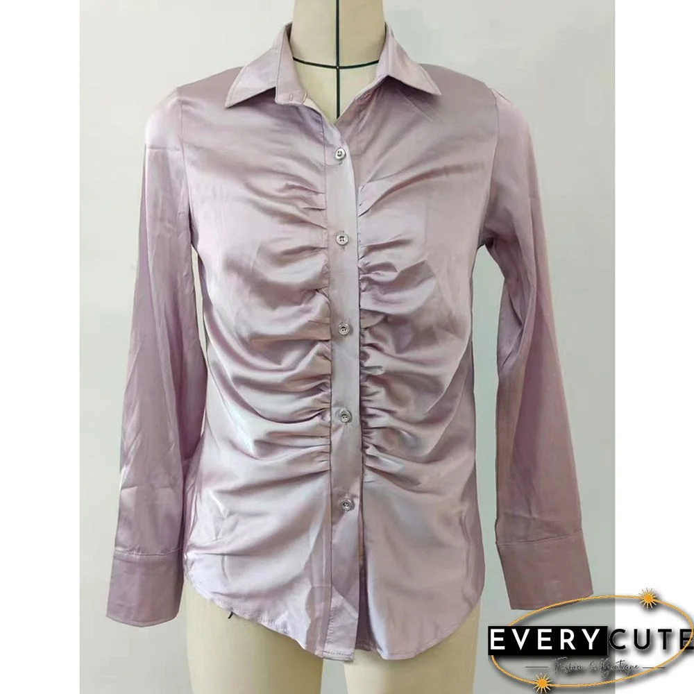 Cameo Pleated Button Long Sleeve Shirt