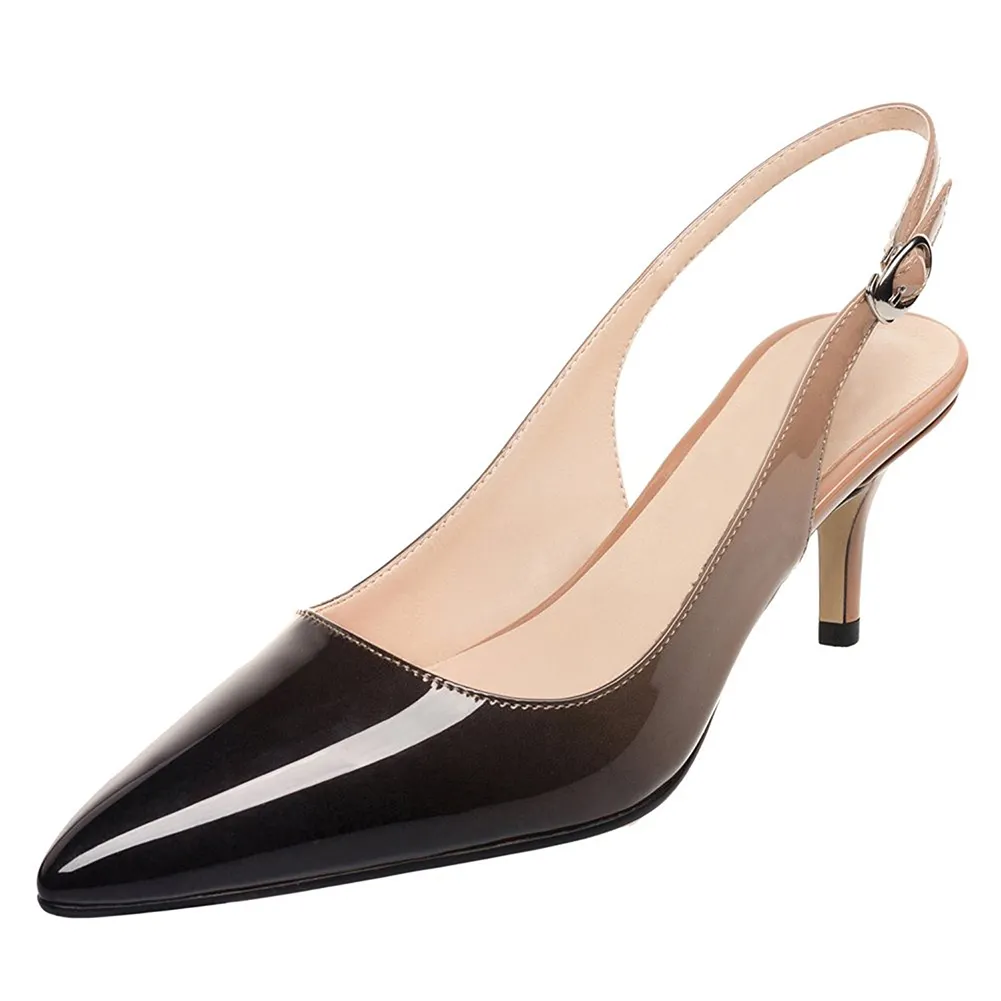 Women's Pointed Toe Slingback Shoes Kitten Heel Pumps Comfortable Dress Gradient Shoes-vocosishoes