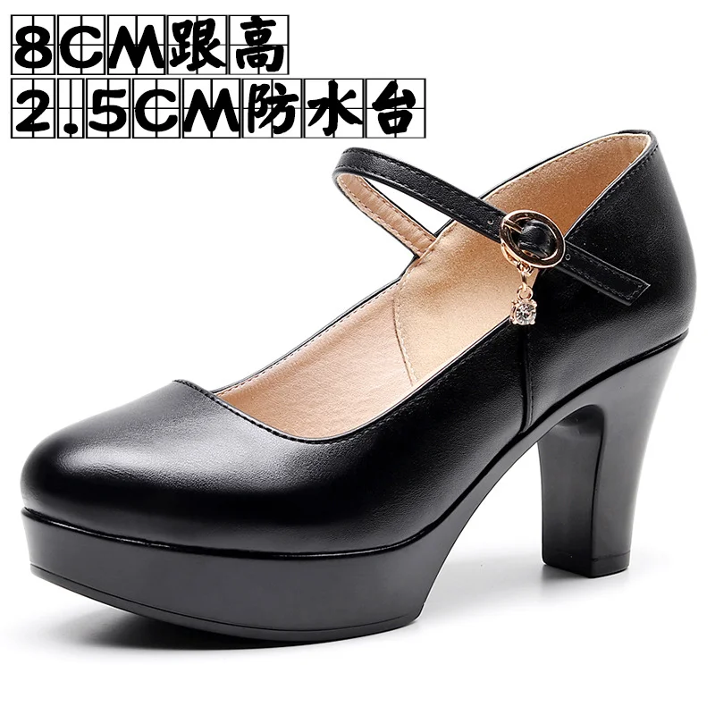 Breakj Breakj Head Buckle Waterproof Table 8CM High Heel Women's Shoes Thick-Soled Model Show Shoes Coarse Heel Work Shoes Silver Single Shoes