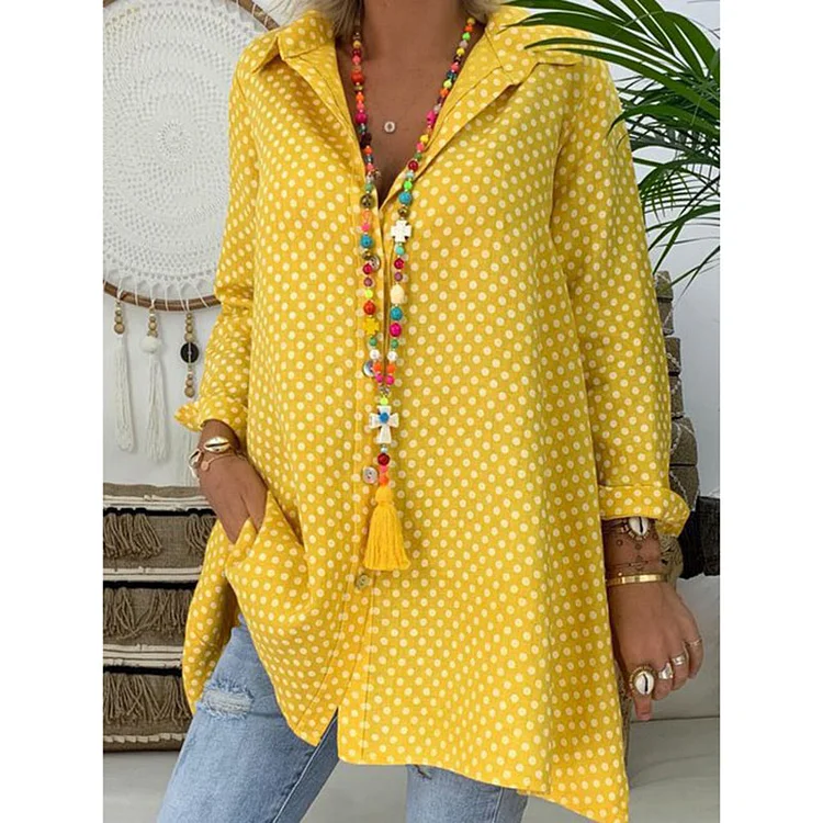 Polka dot print plus size shirt