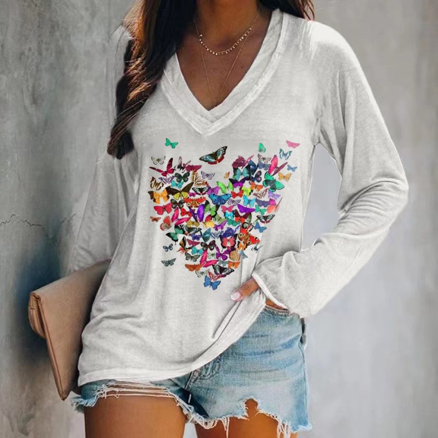 Colorful Butterflies Printed Women's T-shirt