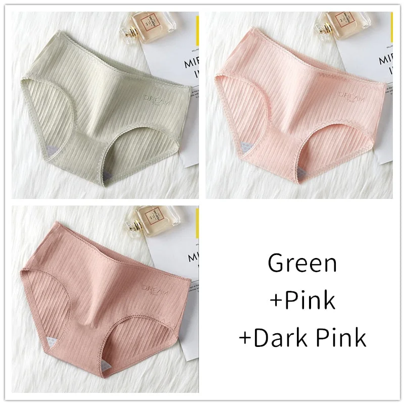 3Pcs Women Panties Lace Cotton Underwear Girls Mid Waist Briefs Lady Cute Sexy Lingerie Intimates Breathable Underpants Female