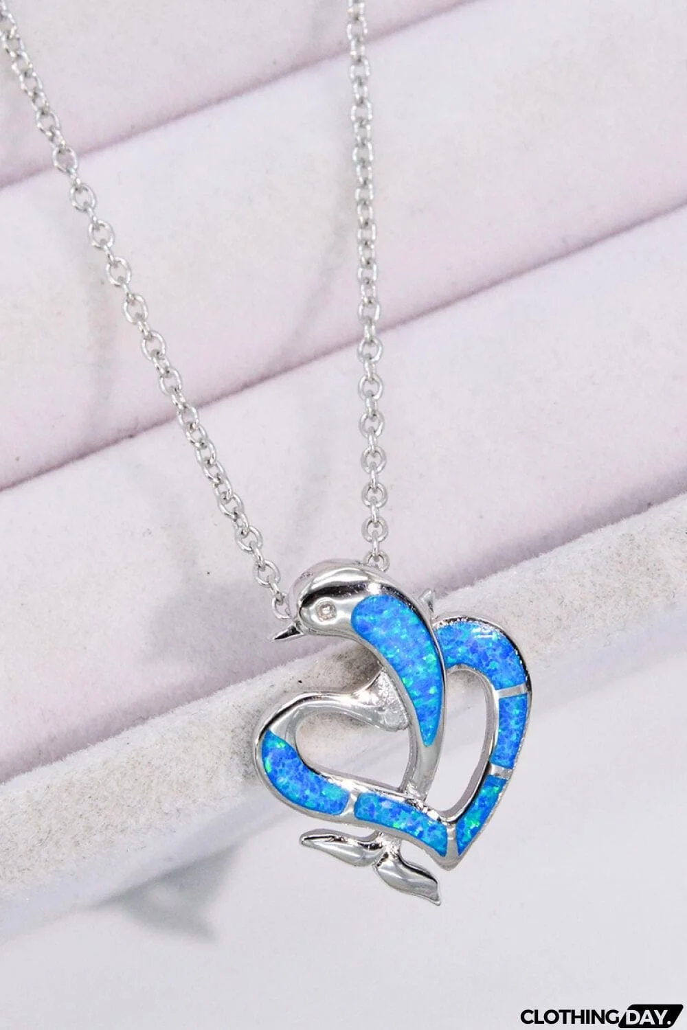 Opal Dolphin Heart Chain-Link Necklace