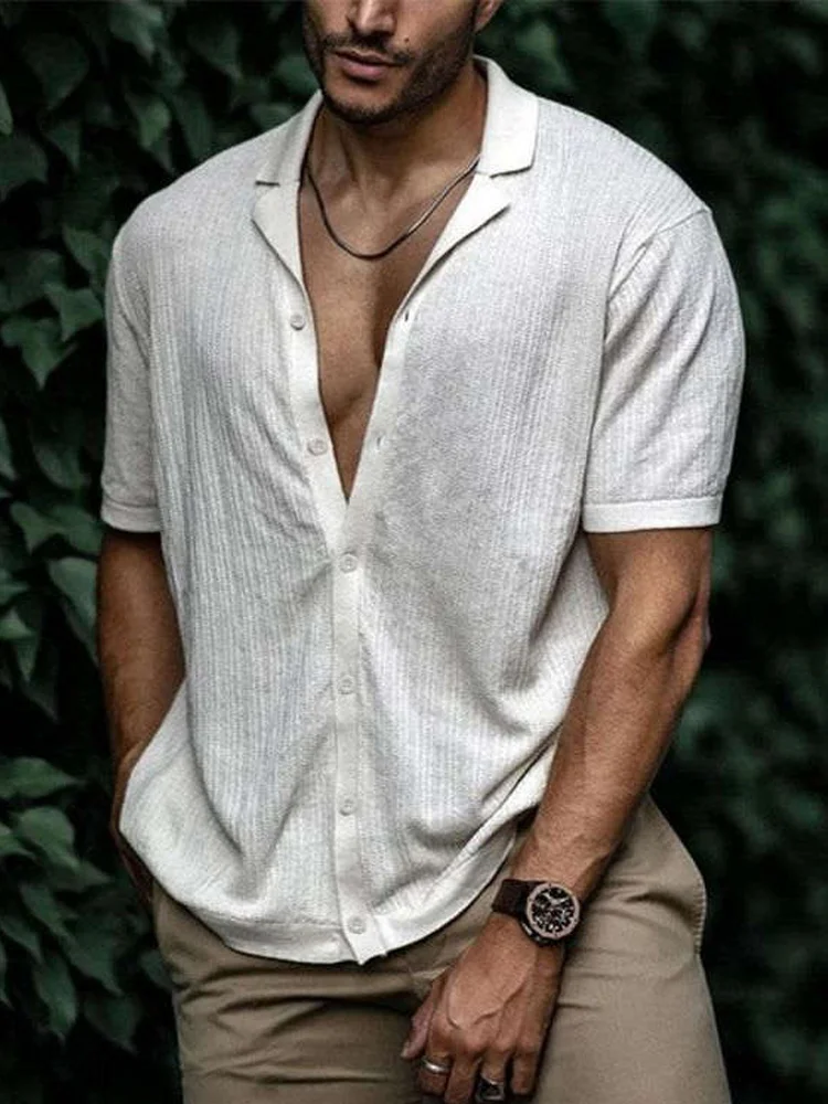 Men's Small Lapel Casual Linen Short Sleeve Shirt