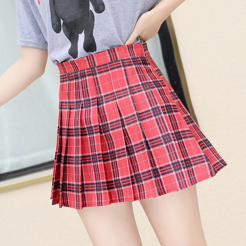 XS-2XL New summer women skirt high waist pleated plaid skirts female cute sweet girls dance mini skirt mujer