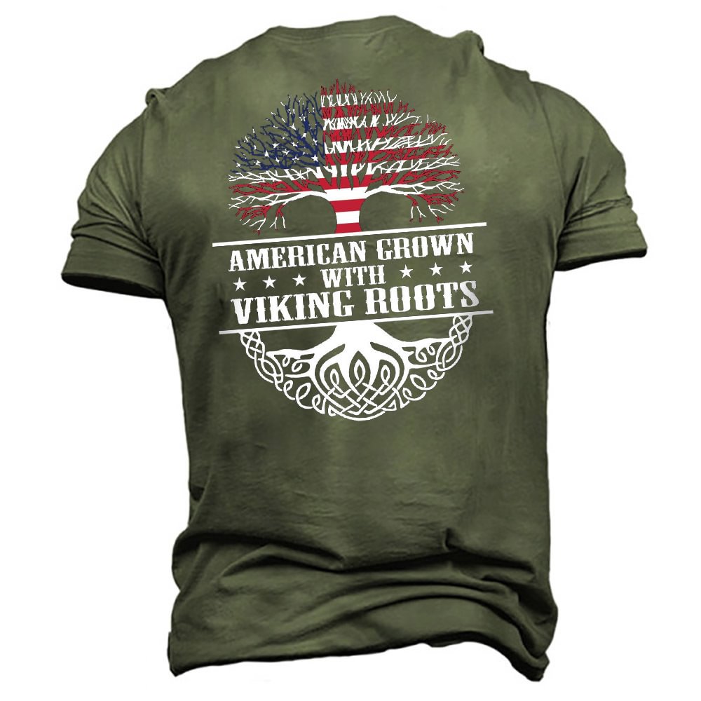 Men's American Viking Roots Print Cotton T-Shirt