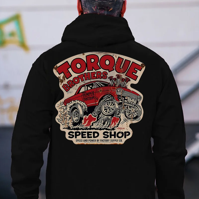 TORQUE BROTHERS SPEED SHOP Classic Car Print Men's Hoodie