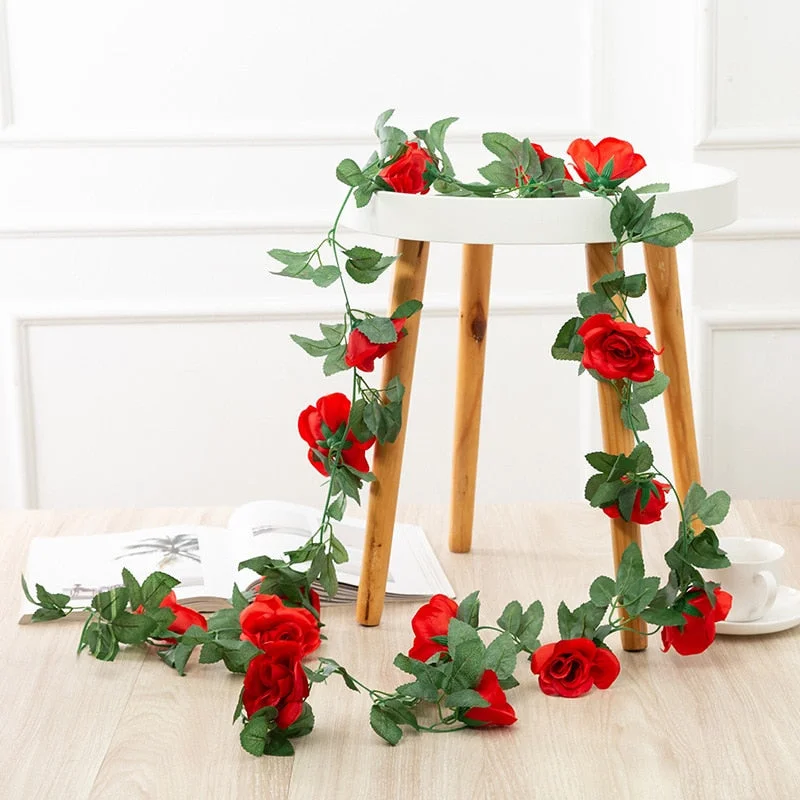 Silk Artificial Rose Vine Hanging Flowers For Wall Decoration Rattan Fake Plants Leaves Garland Romantic Wedding Home Decoration