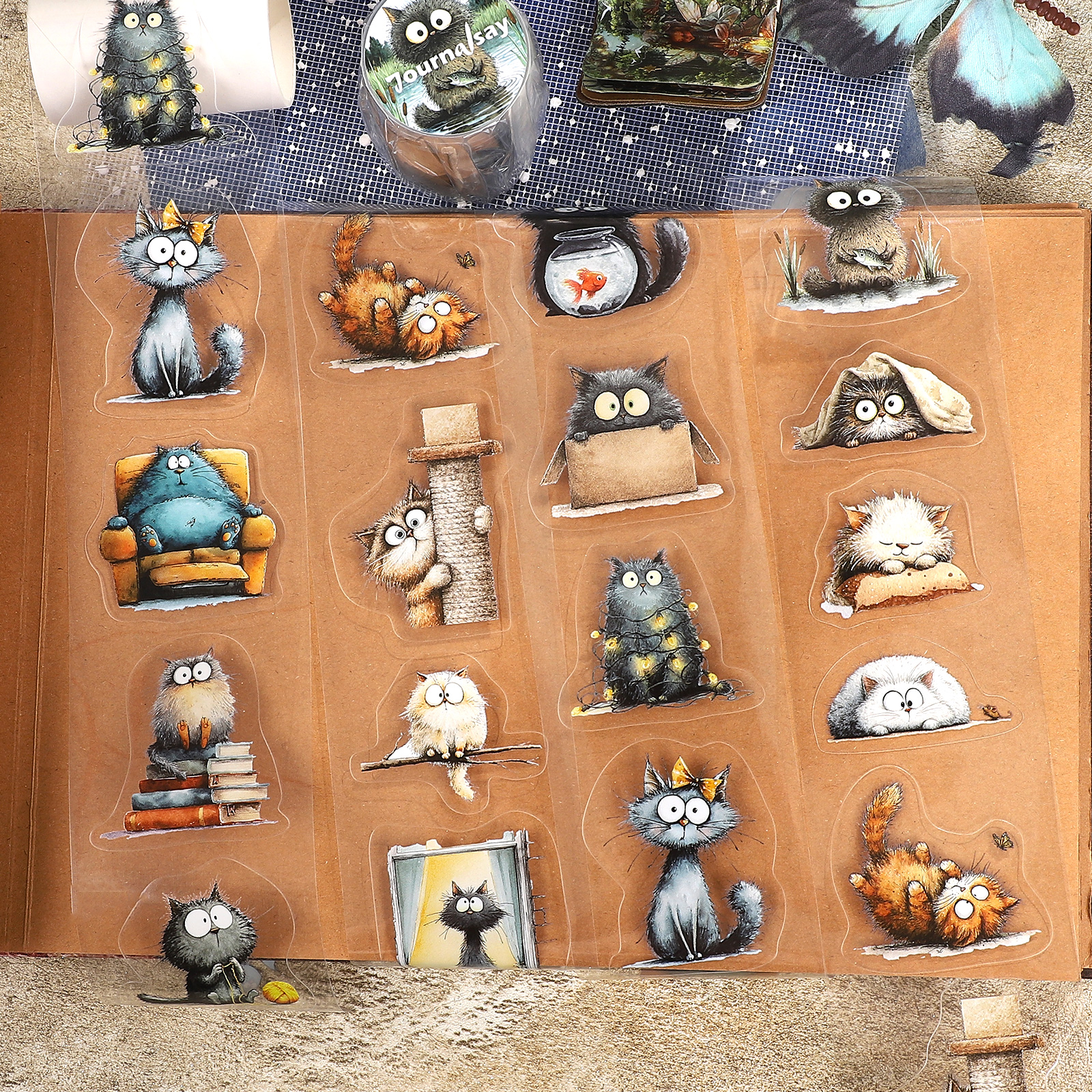 PET 테이프 - 60mm*200cm 빈티지하고 독특한 고양이 디자인