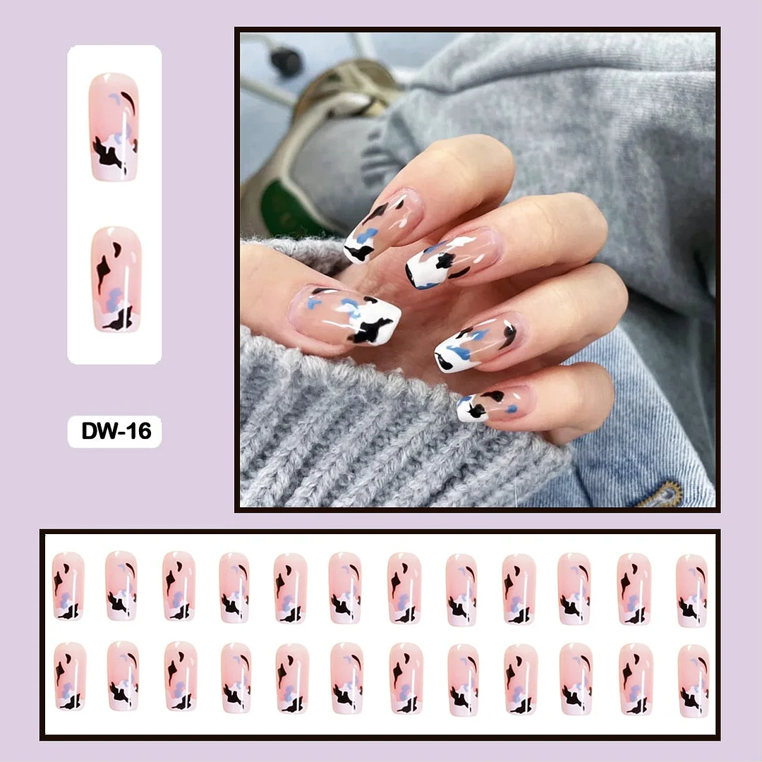 24Pcs Personality Painted Animal Pattern Cow Pattern Leopard Printed Wearable False Nails Fake Nails With Glue And Wearing Tools-Nail Inspo