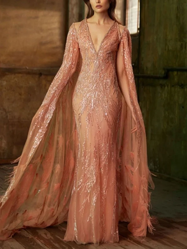 feather detail beaded shawl women's dress