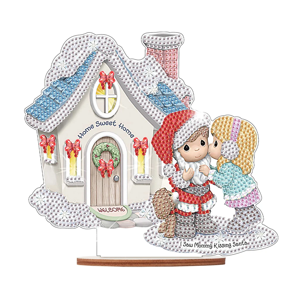 DIY Xmas Doll Single Sided Diamond Painting Wooden Tabletop Ornaments Kit