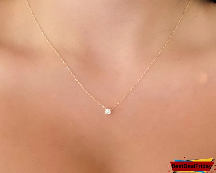 Gold Diamond Necklace / Delicate Solitaire Pendant / Dainty Diamond Necklace / Bridal Jewelry / Floating Diamond1528285670