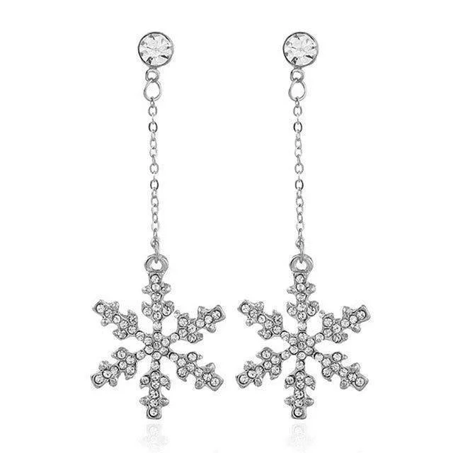 Women plus size clothing Womens Snowflake Crystal Fashion Long Earrings-Nordswear