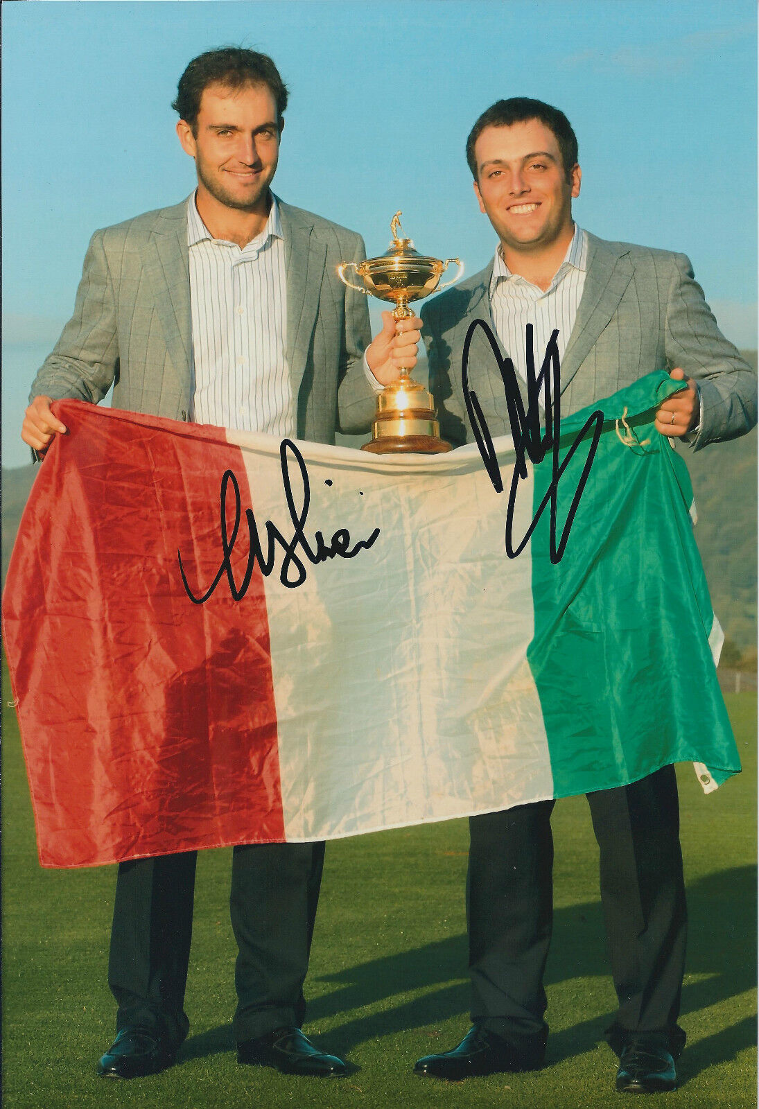 Edoardo & Francesco MOLINARI SIGNED Autograph 12x8 Photo Poster painting AFTAL COA Celtic Manor