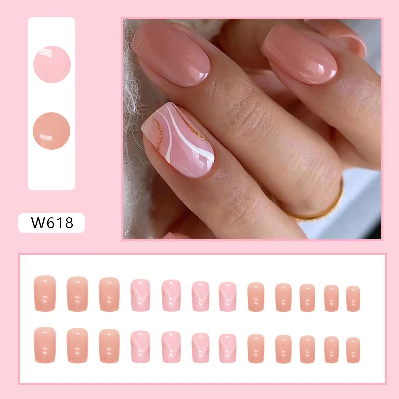 Churchf Churchf Long Ins Wind Sweet Girl Fake Nails White Gold Pink Corrugated Nail Piece Removable Fake Nails
