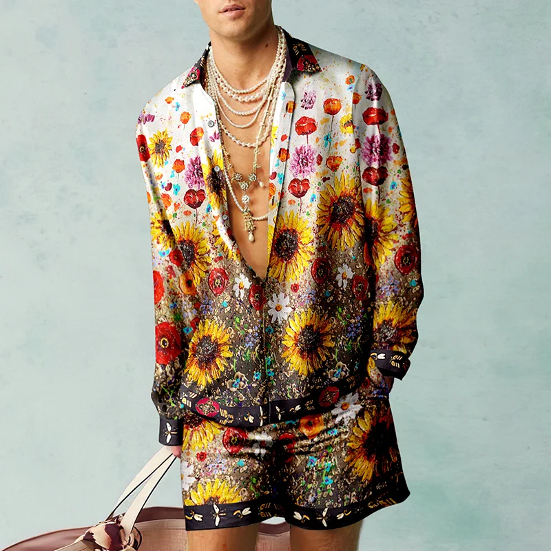 Sunflower Flowers Art Holiday Print  Shirt And Shorts Co-Ord
