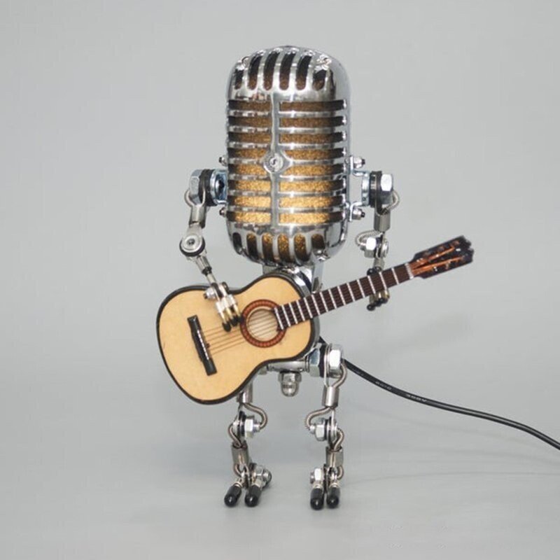 Vintage Metal Microphone Robot With Guitar Lamp - tree - Codlins