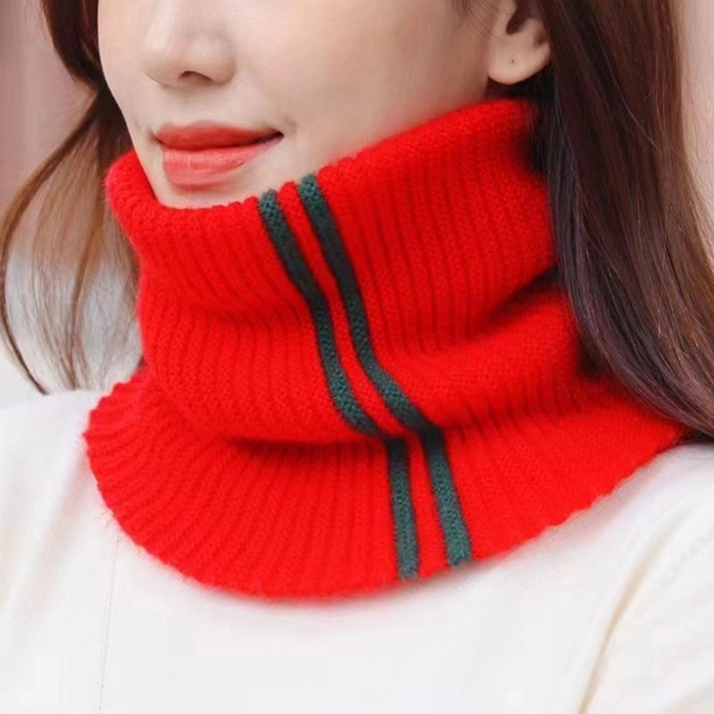 Autumn And Winter New Warm Knitted Hat Women’s Striped Geometric Neck Protection Scarf Pure Color Cover Fashion Couple
